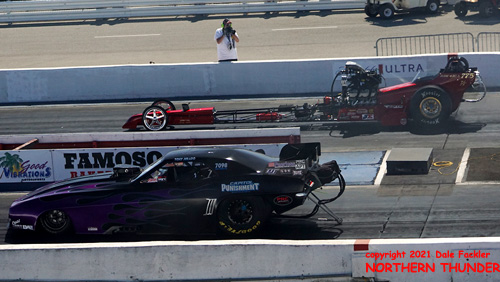 Tony Jurado - AA/FC - #7098 - 'Capitol Punishment' (near lane) 
vs Frank McBee Jr. - AA/FD - #775 - 'Valley Thunder' (far lane)